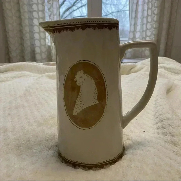 Vintage White Rustic Rooster Stoneware Pitcher, Farmhouse Kitchen Decor - Picture 8 of 8